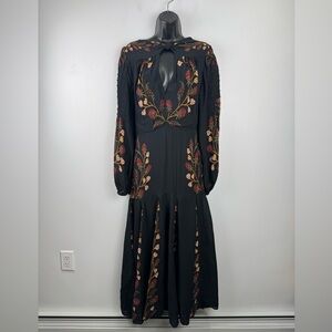 Farm Rio Women Berry Garden Long Sleeve Pleated Maxi Dress Size Small